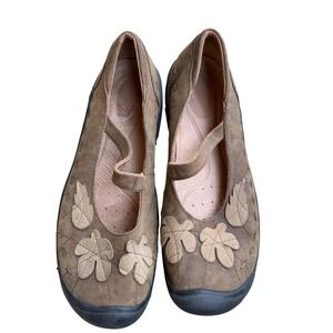 KEEN Brown Leather Floral Mary Jane Bohemian Flats Women Size 11